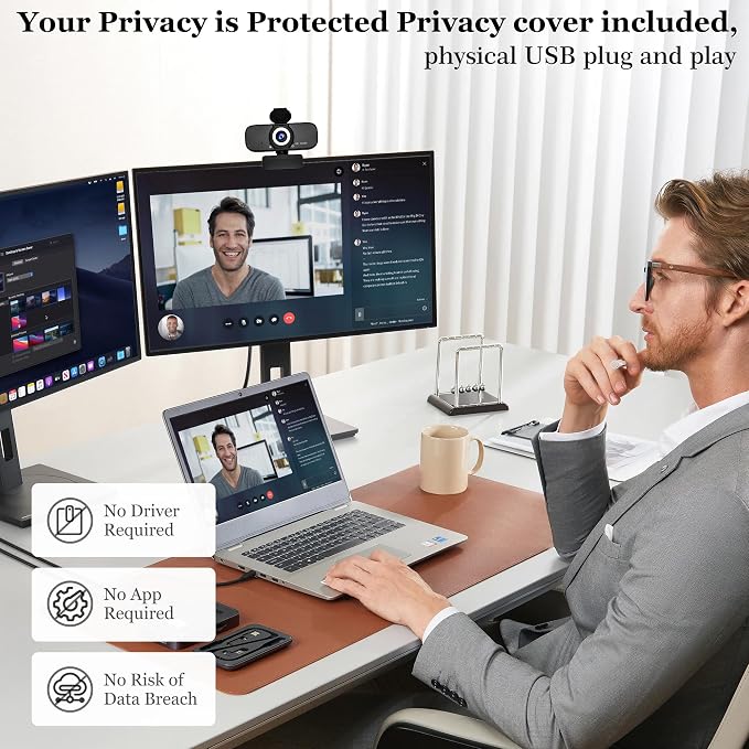 1080P Full HD Webcam with Built-in Microphone and Rotatable Tripod, Privacy Cover, for Desktop PC or Laptop Computer-Style1