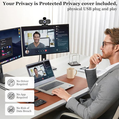 1080P Full HD Webcam with Built-in Microphone and Rotatable Tripod, Privacy Cover, for Desktop PC or Laptop Computer-Style1