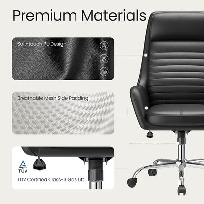COLAMY Ellis High-Back Home Office Desk Chair, Leather Executive Chair with Integrated Armrests, Black
