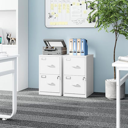 Fesbos 2 Drawers File Cabinet White Metal Vertical Filing Cabinets Metal Lockable Storage Cabinets with Lock for Home Office to Hanging Files