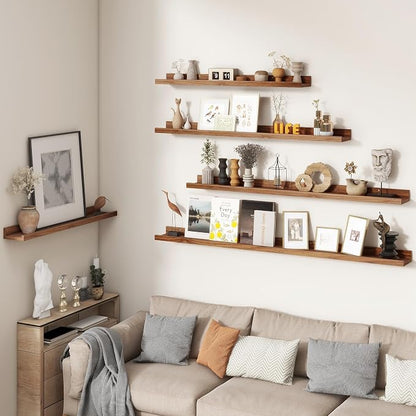 FLYJOE Picture Ledge Shelf, Floating Shelves Set of 2, 40 Inches Nursery Book Shelves for Toys Storage, Kids Bookshelf Wall Mounted for Living Room Bedroom Decor Books Photo Frames, Walnut