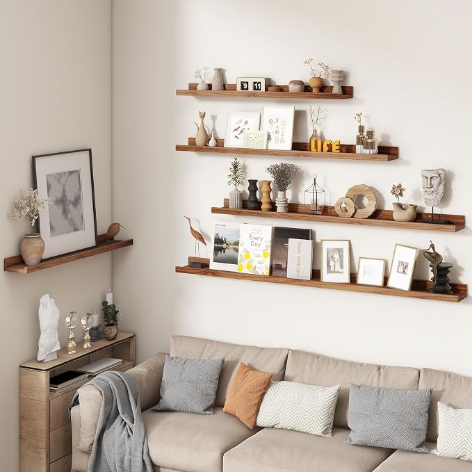 FLYJOE Picture Ledge Shelf, Floating Shelves Set of 2, 30 Inches Nursery Book Shelves for Toys Storage, Kids Bookshelf Wall Mounted for Living Room Bedroom Decor Books Photo Frames, Walnut