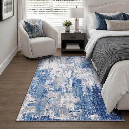 RELEANY Washable Area Rugs 3'x5' Non-Slip Modern Abstract Soft for Living Room Entryway Bedroom Kitchen, Print Pattern, Blue Grey Navy Gray