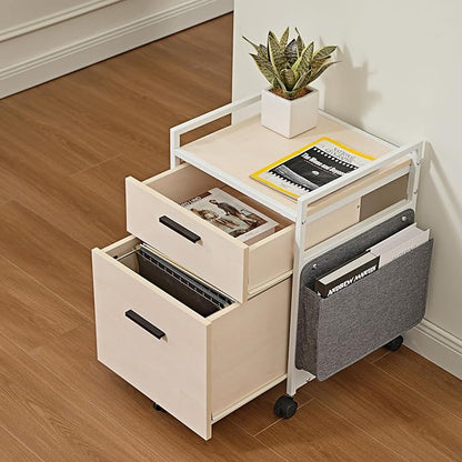 EUREKA ERGONOMIC 2 Drawer Mobile File Cabinet with Wheels, Solid Wood Rolling Storage Cabinet for Home Office, Space-Saving Under Desk Organization with Printer Stand,White