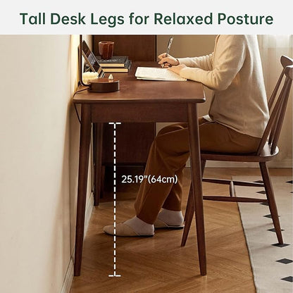 Computer Desk, Solid Wood Desk, Mid Century Modern Home Office, Writing Desk with Drawers for Study Bedroom Living Room