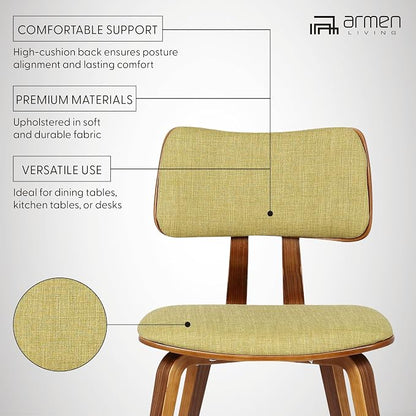Armen Living Jaguar Mid-Century Dining Chair in Walnut Wood and Green Fabric - Set of 6