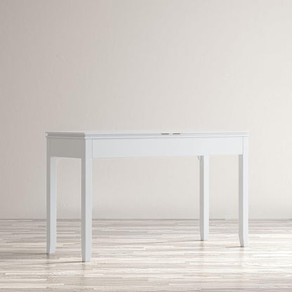 Jofran Mid-Century Modern Acacia Wood Writing Desk with 3 Drawers and USB Charging Port, 48 Inch Computer Desk for Home Office Work, Blanc