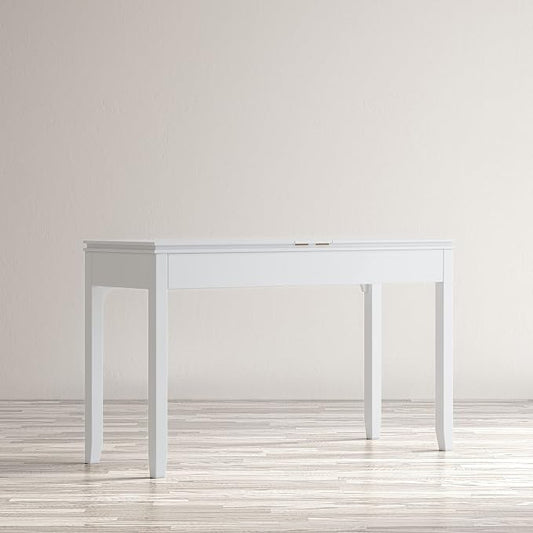 Jofran Mid-Century Modern Acacia Wood Writing Desk with 3 Drawers and USB Charging Port, 48 Inch Computer Desk for Home Office Work, Blanc