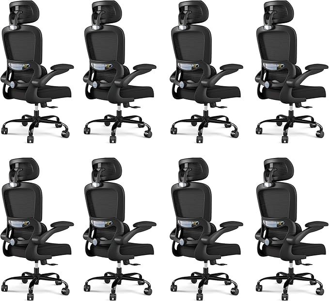 TRALT Office Chair Ergonomic Desk Chair, 330 LBS Home Mesh Office Desk Chairs with Wheels, Comfortable Gaming Chairs Black Pack of 8