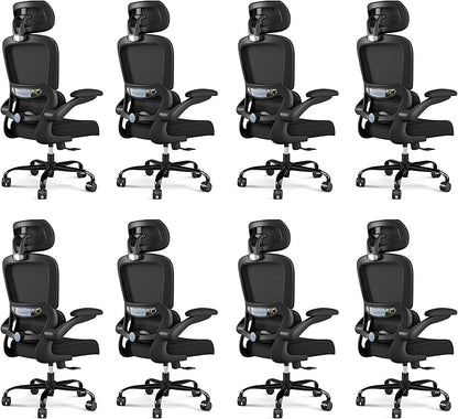 TRALT Office Chair Ergonomic Desk Chair, 330 LBS Home Mesh Office Desk Chairs with Wheels, Comfortable Gaming Chairs Black Pack of 8