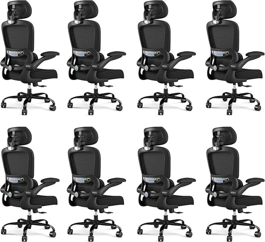TRALT Office Chair Ergonomic Desk Chair, 330 LBS Home Mesh Office Desk Chairs with Wheels, Comfortable Gaming Chairs Black Pack of 8