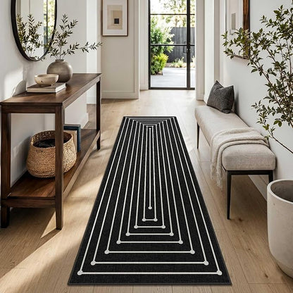 Latte&Fog 2x6 Runner Rug for Hallway Kitchen Washable Non Slip Runner | Washable, For Hallway Kitchen Laundry Room Entryway Beside, Non Slip, Low Pile, Stain Resistant, Soft, Indigo Black 2'x6'