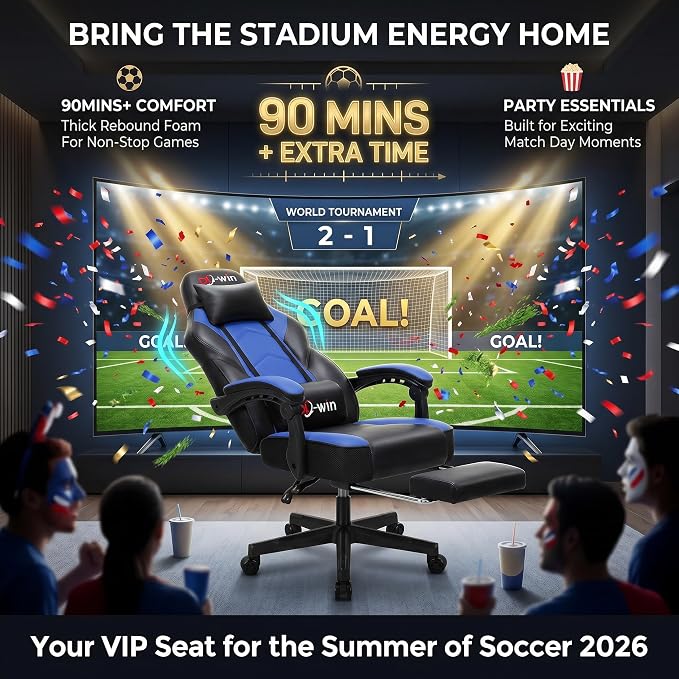 DL-win Gaming Chairs for Adults, Computer Chair with Footrest and Ergonomic High Back, Big and Tall Gamer Chairs with Massage Lumbar Support, 360° Swivel Height Adjustable Gaming Chair, Blue