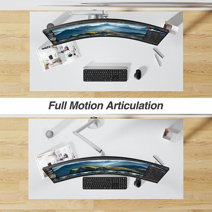 AVLT Single Monitor Arm Desk Mount for 17-45" Screens, Heavy Duty - Gray | Supports flat, curved or ultrawide screens up to 26.4 lbs. Mechanical spring, 4 VESA patterns and tool-free cable management.