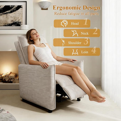 Recliner Chair for Women, Small Recliners for Small Spaces with High Back, Manual Push Back Nursery Chair Overstuffed High-Density Foam for Nursing Bedroom Living Room (Beige)