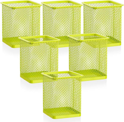 Segarty Pen Cup Holder, 6 Pack Square Light Green Pen Holder for Desk, Cute Mesh Pencil Cups Containers for Marker, Office Supply, School Students, Home, Desktop Accessories Storage Organizer