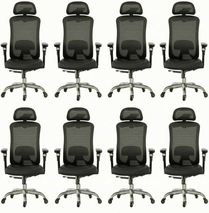 HUANUO Ergonomic Office Chair with 6D Armrest, Seat Depth Adjustment, Lumbar Support, Quiet Rubber Caster, High Back Mesh Gaming Chair with 3D Headrest, Big and Tall Chair for Home Office, Pack of 8