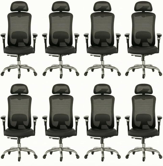 HUANUO Ergonomic Office Chair with 6D Armrest, Seat Depth Adjustment, Lumbar Support, Quiet Rubber Caster, High Back Mesh Gaming Chair with 3D Headrest, Big and Tall Chair for Home Office, Pack of 8