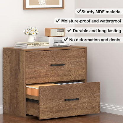 Lateral File Cabinet, Home Office Printer Stand, 2 Drawer Filing Cabinets, Large Wood Filing Cabinet for Hanging Files/Letter Size, Brown