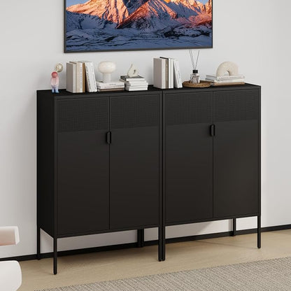 2 Mesh Door Metal Storage Cabinet with Adjustable Shelves, 3 Tier Steel Office Storage Cabinet 47''H Multipurpose Black Storage Cabinet, Metal Locker Storage Cabinet for Office, Home, Hallway