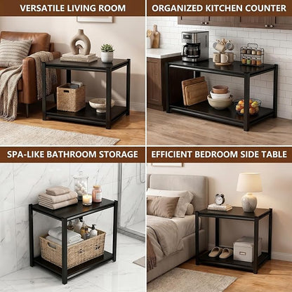 2 Tier Metal Bookshelf, Adjustable Tall Bookcase, Heavy Duty 1200 LBS Modern Deep Book Shelf, Bolt-Free Storage Shelves for Living Room, Home Office, Garage, 15.7" W x 15.7" D x 22.0" H
