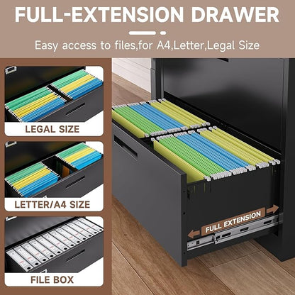 5 Drawer Lateral File Cabinet with Lock, Metal Filing Cabinets for Home Office, Wide Locking File Caninets, Black Office Storage Cabnet for Hanging Letter/Legal / A4 / F4 - Assembly Required