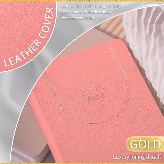 ADHD Daily Planner for Neurodivergent Adults – Premium Leather Productivity & Task Management Planner with Guided Focus Pages, 170gsm Paper, Gold Foiling & Gift Box – Undated | A5 (Salmon Pink)