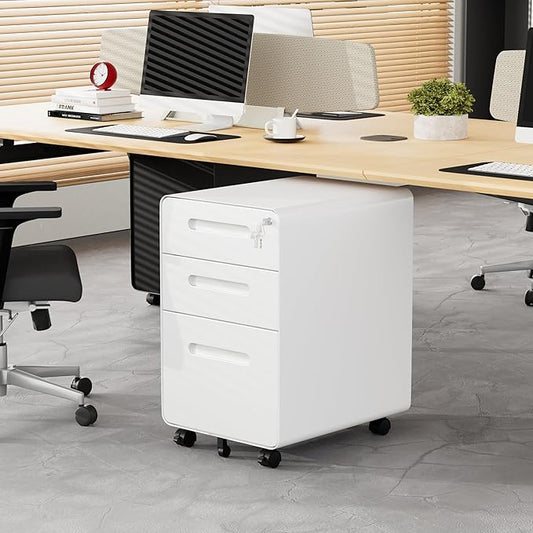 3 Drawer Mobile File Cabinet with Lock and 4 Keys, Small Vertical Metal Rolling Filing Cabinet Under Desk for Home Office Organizer Letters/Legal/A4 Hanging File Folders
