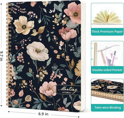 Meeting Notebook for Work Organization - Work notebook with action items, Meeting Minutes Planner Notebook, Perfect Office Supplies for Men & Women - Evening Petals