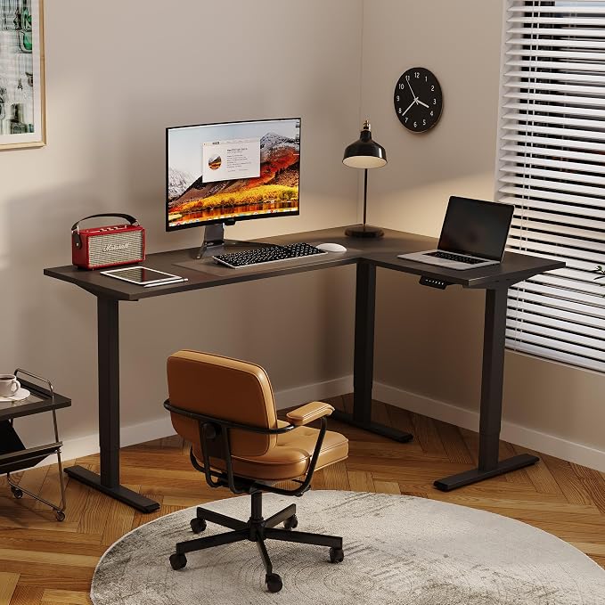 SANODESK Electric Height Adjustable 3-Leg L Shaped Standing Desk Frame, Support up to 220lbs, Sit Stand Ergonomic L Desk Frame Only, Black
