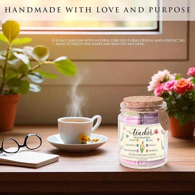 Bible Verse Jar for Teacher – 92 Color-Coded Bible Verse, Teacher Appreciation Gifts, Christian Gifts For Teachers