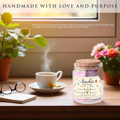 Bible Verse Jar for Teacher – 92 Color-Coded Bible Verse, Teacher Appreciation Gifts, Christian Gifts For Teachers