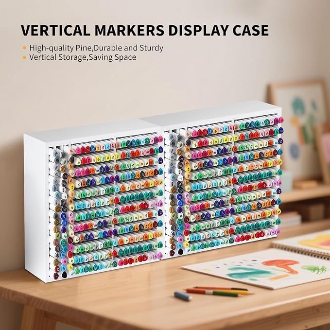 AUTOARK Wooden Marker Storage Organizer,White,AHK-066 | Holds 270 Markers,Pens,Pencils & Art Supplies,Vertical Space-Saving Desk Storage