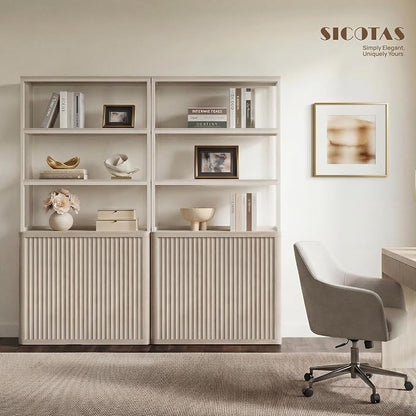 SICOTAS Book Shelf Fluted Bookshelf 71" Tall Bookcase with Doors Storage 5 Tier Mid Century Modern Bookshelves Large Shelves Metal Book Cases for Living Room Office Kitchen Library