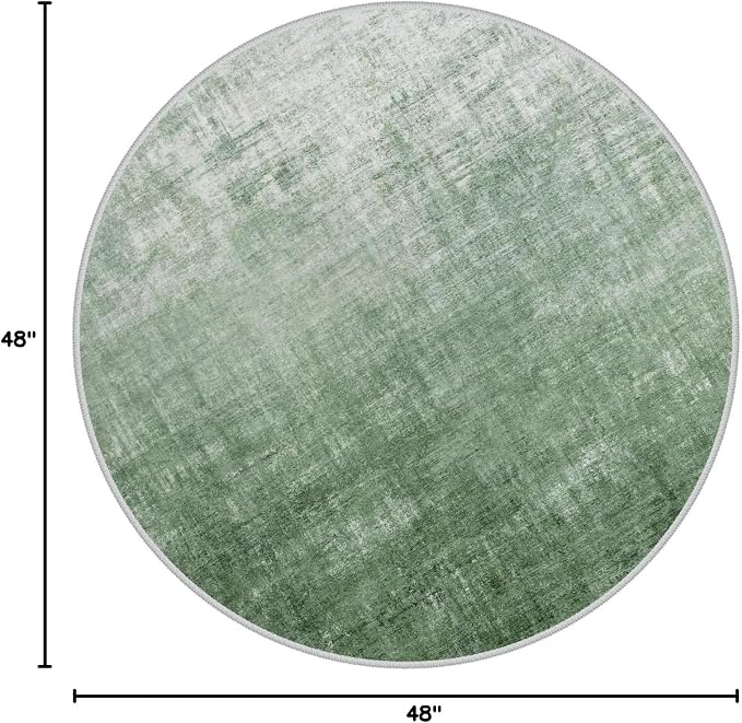 Lahome Abstract Green Round Rug 4ft Round Area Rug, Boho Washable Soft Rugs for Bedroom Circle Entryway Rug, Modern Ombre Non-Slip Carpet for Nursery Living Room Decor(4ft-Round,Green)