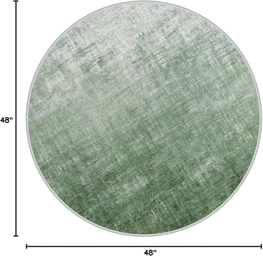 Lahome Abstract Green Round Rug 4ft Round Area Rug, Boho Washable Soft Rugs for Bedroom Circle Entryway Rug, Modern Ombre Non-Slip Carpet for Nursery Living Room Decor(4ft-Round,Green)