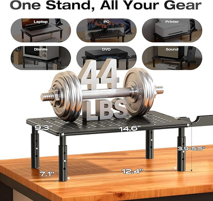 Computer Monitor Stand Riser for Desk, 3 Height Adjustable PC Laptop TV Desktop Monitor Stand Shelf, Metal Printer Table with Phone Holder, Stand Riser for Desk, Office Desk Organizers and Accessories, 1 Pack