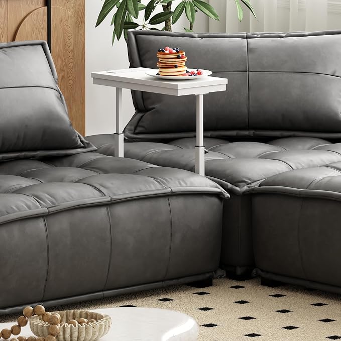 TUTOTAK End Table with Charging Station, Side Table, Tall Couch Table, Sofa Table, Living Room, Bedroom,White TB01BW084