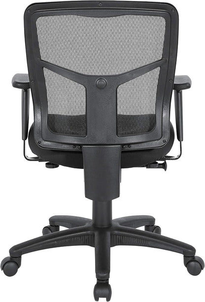 Office Star ProGrid Breathable Mesh Back Manager's Office Chair with Built-in Lumbar Support and Height Adjustable Padded Arms, Coal FreeFlex Fabric