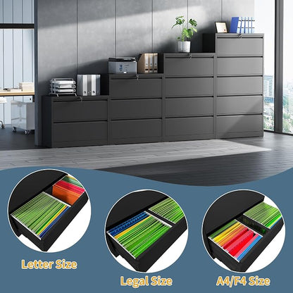 2 Drawer File Cabinet with Lock, Lateral Filing Cabinets,Metal Storage Filing Cabinets for Home Office, Heavy Duty File Cabinet for Letter/Legal/A4/F4 Size Assemble Required, Black