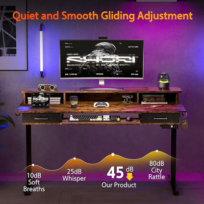 WALKINGDESK 63x24 Inches Electric Standing Desk with Keyboard Tray, Height Adjustable Stand up Desk with 2 Drawers, Ergonomic Sit to Stand Desk with Storage Monitor Stand, Computer Table, Rustic Brown