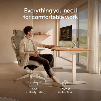 Desktronic HomeOne Standing Desk 48x24 — Ergonomic Sit Stand Home Office Desk, Made in Europe, Electric Dual Motor Height Adjustable, USB & USB-C Charging, Wobble-Free, Touchscreen, 3 Memory Presets