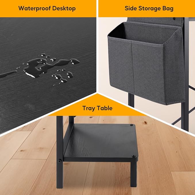 L Shaped Desk Gaming Computer 50 Inch Corner Desks Work Table for Writing Study Student with Wood Tabletop Metal Frame CPU Stand Side Bag for Home Office Small Place, Black