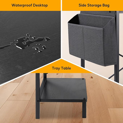 L Shaped Desk Gaming Computer 50 Inch Corner Desks Work Table for Writing Study Student with Wood Tabletop Metal Frame CPU Stand Side Bag for Home Office Small Place, Black
