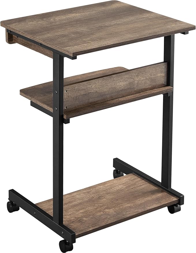 Topeakmart Rolling Computer Desk for Small Spaces, Laptop Computer Desk with Wheels, Mobile Standing Desk Compact Student Bedside Table Taupe Wood