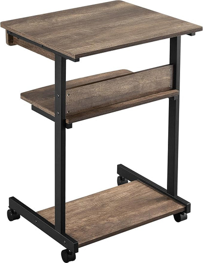 Topeakmart Rolling Computer Desk for Small Spaces, Laptop Computer Desk with Wheels, Mobile Standing Desk Compact Student Bedside Table Taupe Wood