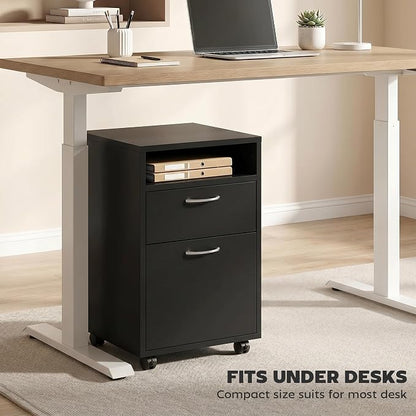 HOMCOM Mobile Storage Cabinet Organizer with Drawer and Cabinet, Printer Stand with Castors, Black