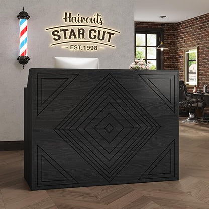 Reception Desk with Counter, Front Desk with 3 Drawers and Storage Cabinet, 47 inch Modern Retail Counter with Cable Grommet for Checkout, Barber, Beauty Salon, Home Office