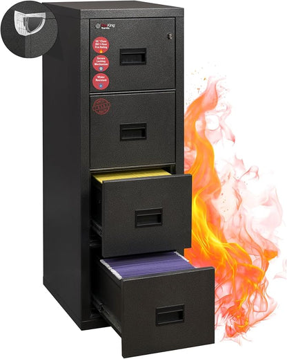 FireKing Turtle Vertical 4 Drawer Legal and Letter Fire Safe File Cabinet with Key Lock, 1 Hour Fire Rated, UL Rated & Water Resistant Home Safe, Filing Cabinet, Made in the USA, Black