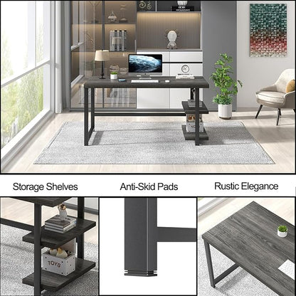FOLUBAN Home Office Desk, Modern Computer Desk with Storage Shelf, Wood Study Writing Gaming Table for Bedroom Living Room, Industrial Dark Gray, 53 Inch